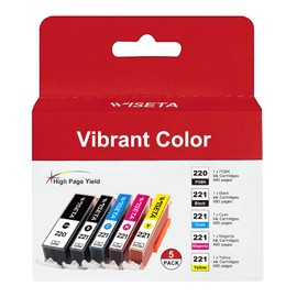 Wiseta Compatible Ink Cartridge Replacement for Canon PGI220 CLI221 (Black, Cyan, Magenta, Yellow 5 Pack)