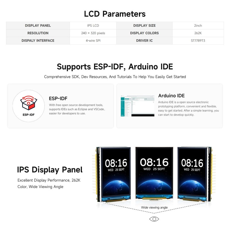 Waveshare 2 inch ESP32-S3 Display Development Board, 240 x 320,