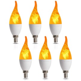 BAILAOYE 6 Pack LED Simulated Fire Flicker Flame Candelabra Bulbs,2W 1800K Warm White Flickering E12 Flame Effect Light,3 Lighting Modes Emulation, General, Breathing for Indoor and Outdoor Decoration