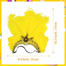 Goenb Mardi Gras Headband, Mardi Gras Headband for Women Girls Showgirl Carnival Feather Headpiece for Hawaii Costume Party (Yellow)