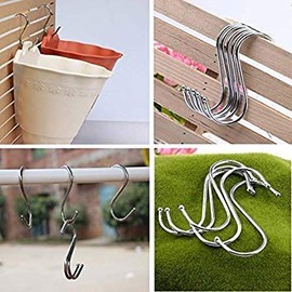 10-Pack Larger Round S Shaped Hooks in Polished Stainless Steel Metal (Large)