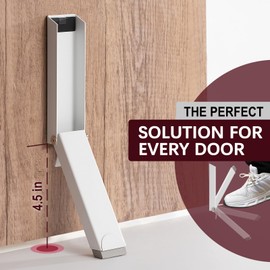 Kickdown Door Stoppers, No Drilling Door Stop with Adhesive Stickers, Alloys Door Holder no Plastic, Easy Pedal Doorstop for Office Dorm Classroom Garage, Keep Door Open, Bottom of Door (1, White)
