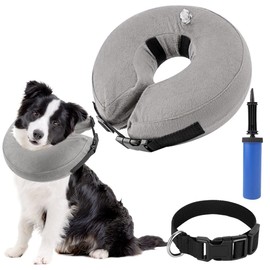 SlowTon Collar Isabelino para Perro, Cono Inflable de Recuperación para Grande Pequeña Perros o Gatos, Ajustable Suave Dona Isabelina Post Cirugía, Evitar Mordida y Arañazo, con Inflator (Gris, M)
