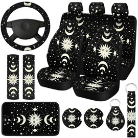 Fiada 15 Pcs Car Seat Covers Full Set Car Accessories Seat Covers Steering Wheel Cover Seat Belt Pads Armrest Pad Cup Holders Keychain for Most Truck SUV