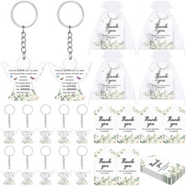 Equsion 60 Set Funeral Favors Celebration of Life Favors Include Acrylic Angel Keychains Sympathy Thank You Tags with White Organza Bags for Funeral Memorial Party Guest Return Gifts