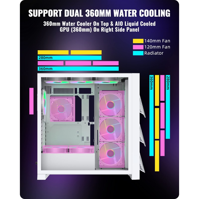 Segotep T3 White Mid-Tower ATX Gaming PC Case, Support Top