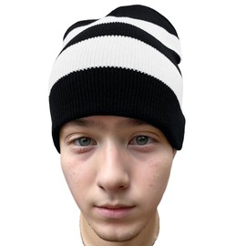 COUVER - Gorro de Invierno Unisex de Tela Suave a Rayas, cálido, para Snowboard, esquí, Negro/Blanco, 8 Pulgadas