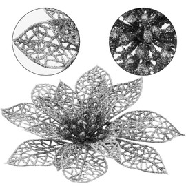 Boao 24 Pieces Glitter Poinsettia Christmas Tree Ornament Christmas Flowers Decor Ornament, 3/4/6 Inches (silver)
