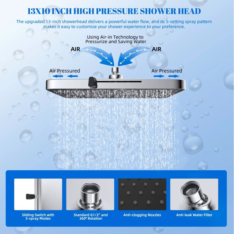 Hibbent 13'' High Pressure Rain Shower Head Large Rainfall Showerhead