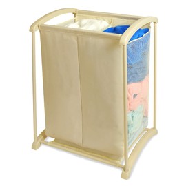 Smart Design 2 Compartment Laundry Sorter Hamper - Holds 6 Loads - Heavy Duty Polyester - Clothing, Clothes, Kids, Laundry Organizer - Home Organization - 15 x 28.38 Inch - Beige