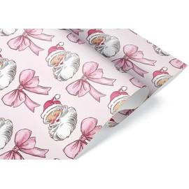 Giftini Coquette Gift Wrap, Girlie Girly Wrapping Paper, For Pink Lovers, Feminine Theme Party Decor Winter Holiday Present (Santa, One 20 inch x 30 inch sheet)