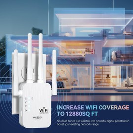 Sukiiter Newest WiFi Extender, WiFi Booster, WiFi Repeater, 4 *Antennas Covers Up to 3800 Sq.ft and 45 Devices, Internet Booster - with Ethernet Port, Quick Setup, Home Wireless Signal Booster