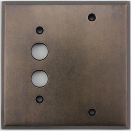 Aged Antique Brass 2 Gang Combination Switch Plate - 1 Push Button Light Switch Opening 1 Blank