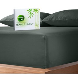 Royale Linen Bamboo Viscose Fitted Sheet King Only - Cooling King Size Fitted Sheets - Deep Pocket Up to 16" - Organic Viscose Derived from Bamboo - Breathable & Silky Bottom Sheet (78x80 Inch, Grey)