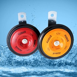 Super Loud Metal Twin Horn Kit, 118DB, 12V, High & Low Tone - Waterproof, Cars, Trucks & Boats (Red & Yellow)