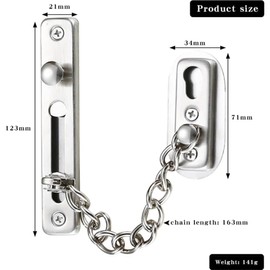 Stainless Steel Door Chain,Door Chain Stainless Steel Security Chain Lock Sliding Bolt Bolt Guard Safety Lock Door Chain Internal Door Lock for Hotel Home Living Motel Apartment Bedroom ,Silver