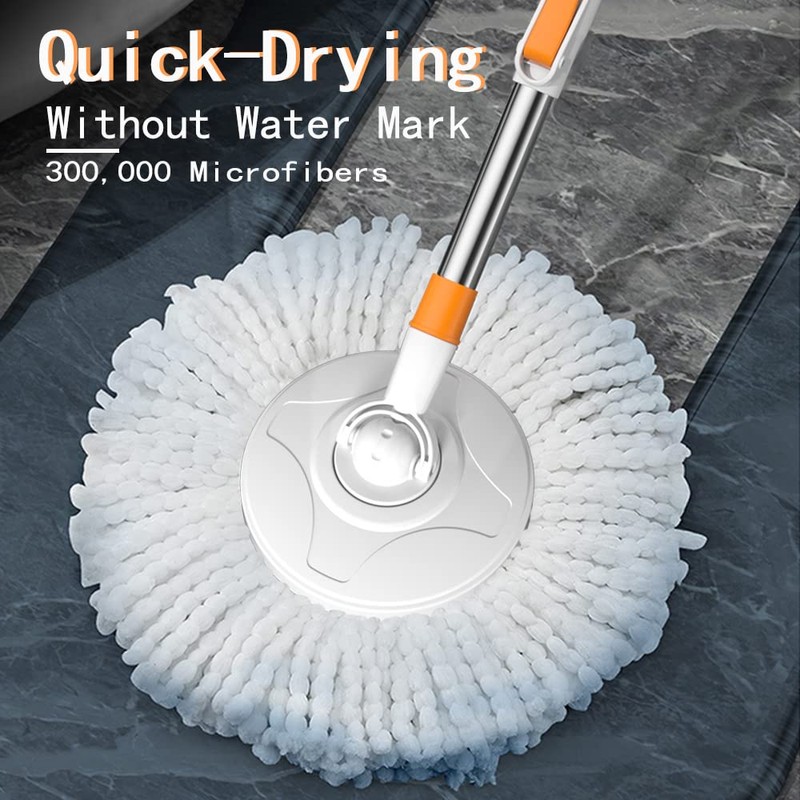 Spin Mop Bucket with Wringer System Extended Mop Handle 61＂Mop