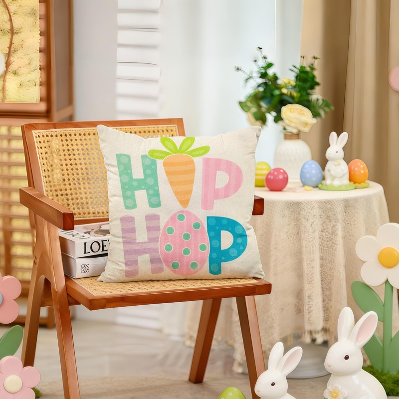 Easter Pillow Covers Linen Printed 45 x 45cm Set of
