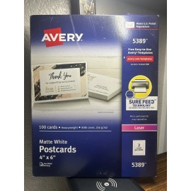 AVERY LASER POSTCARDS 4" X 6" #5389, 100 CARDS 2 CARDS/SHEET