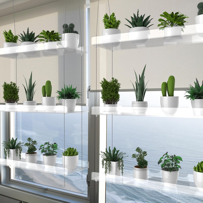3-Tier Hanging Clear Plant Shelves for Windows, Acrylic Window Wall
