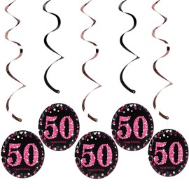 AINIUNIU Pack of 12 50th Birthday Decoration for Birthday Decoration, Hanging Decoration, Ceiling Hanger, Spiral Garlands, Rose Gold Hanging Swirl Colourful for Anniversary Party, Celebration, Girls,