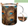 Peacock Large Round Laundry Basket Collapsible Laundry Hamper with Leather