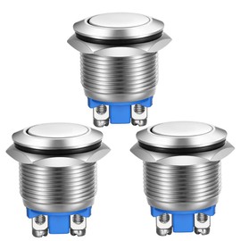 Gebildet 3pcs Momentary Push Button Screw Type Terminals Stainless Steel Metal Waterproof Button 19mm 2A 12V/24V/125V/250V with 2pcs Screw Terminals (Flat Head)