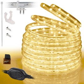 West Ivory 10ft Warm White LED Rope Lights, Connectable Outdoor Permanent Waterproof Accent Exterior Lighting, Transparent PVC Case, ETL Certified, Holiday, Backyard Patio, Home Garden, Decor