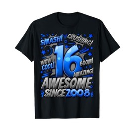 16th Birthday Comic Style Awesome since 2008 16 Year Old Boy T-Shirt