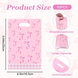 100Pcs Pink Party Favor Bags, Plastic Bow Gift Bag Supplies, Treat Bow Goodie Bags, Pink Candy Bag for Birthday Wedding Party Decoration Coquette Themed Events