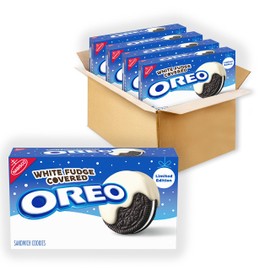 OREO White Fudge Covered Chocolate Sandwich Cookies, Limited Edition, Holiday Cookies, 4 - 8.5 oz Boxes