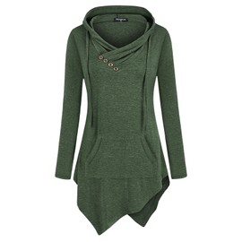 Miagooo Long Hoodie for Women, V Neck Ribbed Asymmetrical Hem Office Tee(Green,X-Large)