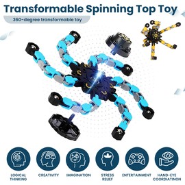 12 Pack Finger Robot Transformable Spinners for Kids Adults,Creative Deformable Fidget Fingertip Gyro Mechanical Top DIY Spiral Chain Metal Toy Changeable Octopus ADD ADHD Autism Stress Relief Gifts