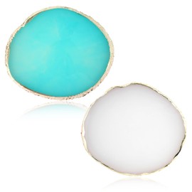 BOHUIZ 2 Pcs Resin Nail Art Palette, Nail Polish Color Mixing Palette Gold Edge Makeup Color Pallet Nails Display Board Mixing Tray for Makeup Nails Art (White, Blue)