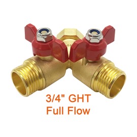 Joywayus Brass 3/4" GHT Garden Hose Splitter Full Flow Ball Valve Butterfly Handle