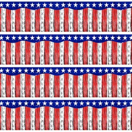 VitalCozy 4 Pcs 4th of July Decor Tinsel Foil Fringe Garland Patriotic Parade Float Decorations Metallic Stars Stripes Fringe Banner for Memorial Day Decoration Door Independence Day Party