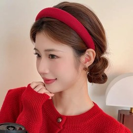 Christmas Padded Wide Thick Headband for Girls Women Christmas Hair Accessories Vintgae Soft Headband Hiarband Non Slip Red Headwear Headband No Teeth Headband Christmas Hair Band for Women's Hair