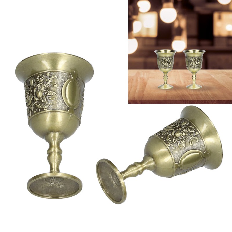 2pcs Wine Glasses Exquisite Chrysanthemum Pattern Vintage Court Style Metal