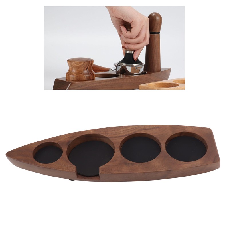 Boat Shape Coffee Tamper Holder Walnut Wood Coffee Distributor Holder
