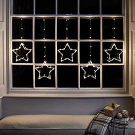 Lights4fun 47 LED Stars Light Curtain Pearl White with Timer 4.5 V
