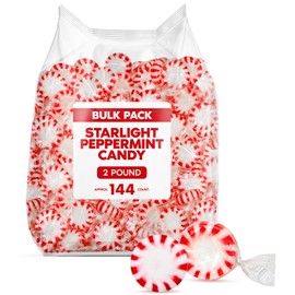 Bulk Starlight Peppermints Hard Candy - 2 Pound Individually Wrapped Peppermint Hard Candy Discs For Holiday Parties, Candy Bowls & Treats - Approx. 144 Candies