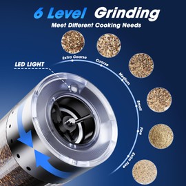 HomeHacks 2 Pack Upgraded 95ml Rechargeable Electric Salt and Pepper Grinder Set, 6 Adjustable Coarseness, High-Grade Stainless Steel, Type-C Charging, LED Light, Silver
