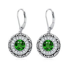 May Birthstone Earrings Emerald Earrings 925 Sterling Silver Filigree Dangle Drop Earrings Birthday Anniversary Fine Jewelry for Women Girls