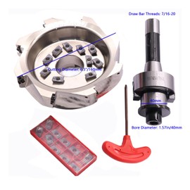 6.3"/160mm Cutting Diameter 90 Degree 8 Flute Indexable CNC Face End Mill Shell Cutter BAP400R 160-40-8T, Shank Face End Mill Arbor R8-FMB40 7/16-20 with 20Pcs APMT1604 Carbide Inserts and T15 Wrench