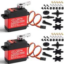 25KG High Torque Servo Motor, Miuzei RC Steering Servo Metal Gear Waterproof Compatible with 1/8, 1/10 RC Car, with 25T Horn 180 Degree (2)
