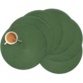 Zupro Round Placemats Set of 6,Braided 15 inch Table Mats Heat Resistant Non-Slip Washable,for Kitchen Dining Tables Four Seasons Dinner Parties Thanksgiving Christmas and Everyday Use.Olive Green