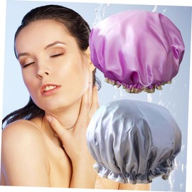 MERRYHAPY Bath Cap Elastic Band Waterproof Shower Hat for Women Girls Pink Grey Pack