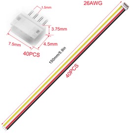 VISSQH 40 Pairs of JST Connectors, with 150 mm 28AWG Cable JST 1.5 ZH 4 Pin Male & Female Connector, Mini Micro JST Cable Socket & Female