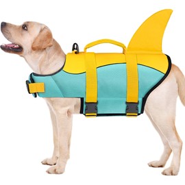 Malier Dog Life Jacket, Ripstop Dog Life Vest with High Buoyancy for Swimming Boating, High Visibility Shark Puupy Lifesaver for Small Medium Large Dogs (Medium)