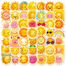 Sun Stickers for Laptop (50 PCS),Gift for Children Teens Adults Girl Boys,Waterproof Stickers for Water Bottle,Sunshine Vinyl Stickers for Scrapbook,Skateboard,Bike,Phone,Dairy